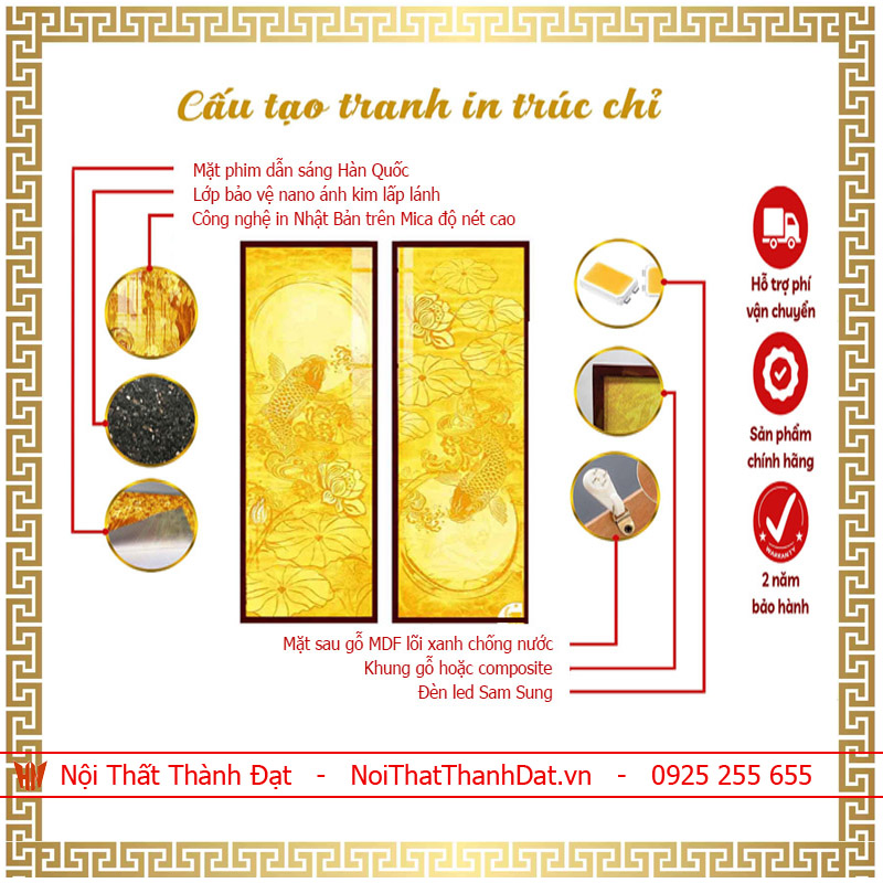 Tranh Trúc Chỉ cá Chép khổ dài